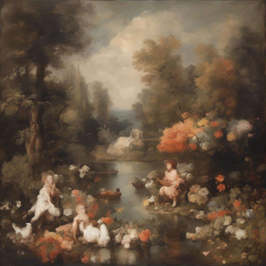 Ουράνιο τοπίο με νερά και παιδιά, ρομαντική τέχνη, καλλιτεχνική δημιουργία, σύγχρονες τάσεις στην τέχνη.